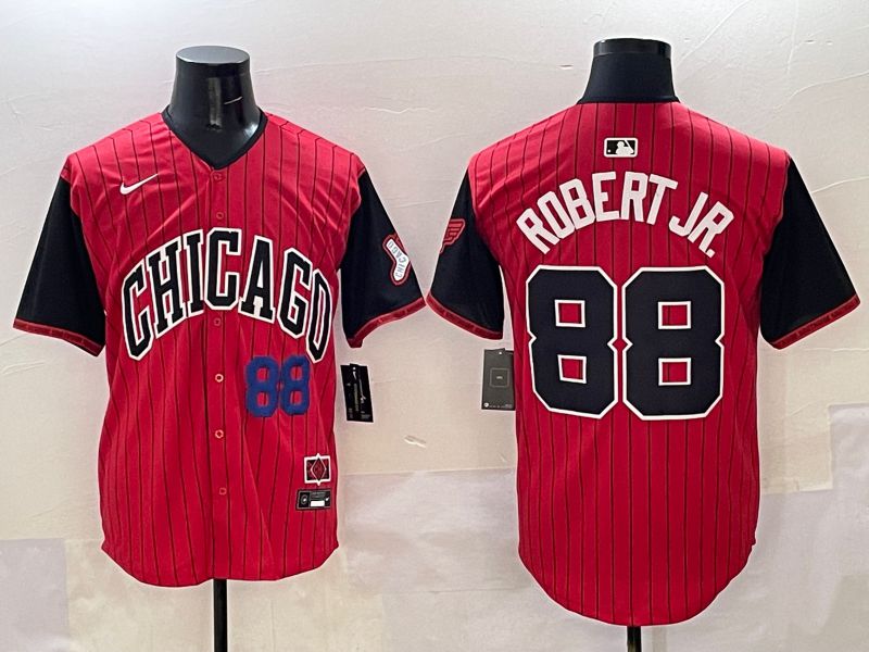 Men Chicago White Sox 88 Robert jr Red Stripe Joint Name 2025 Nike MLB Jersey style 7